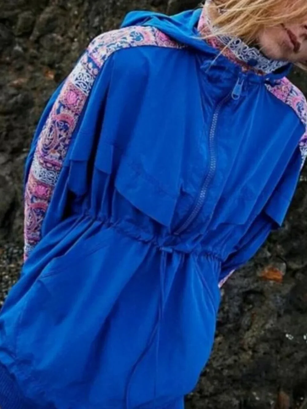 NWOT FP Movement She Fly Embroidered Anorak Jacket - Blue - Size XS